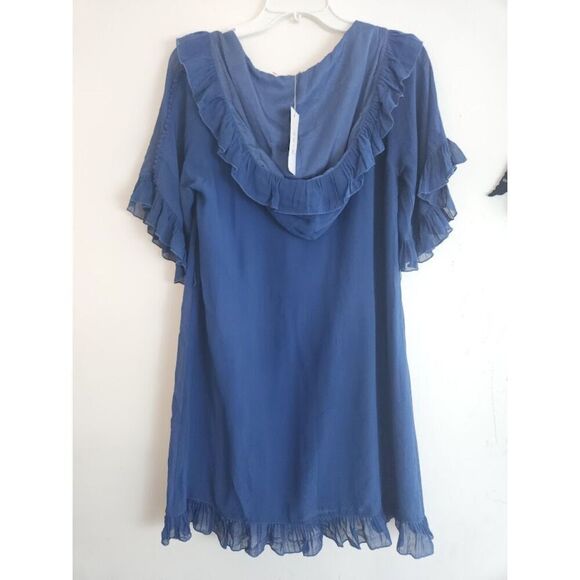 Wink Revolve "Kasey" Navy Blue 100% Silk Tulle Hooded A-Line Dress size X Small - Picture 2 of 9